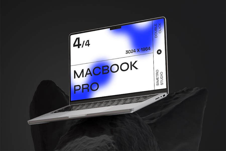 工业风石头背景苹果MacBook笔记本电脑屏幕演示贴图PSD样机模板 Laptop Mockup - —