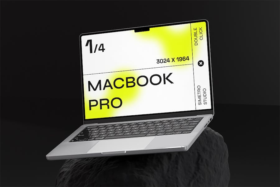 工业风石头背景苹果MacBook笔记本电脑屏幕演示贴图PSD样机模板 Laptop Mockup - —