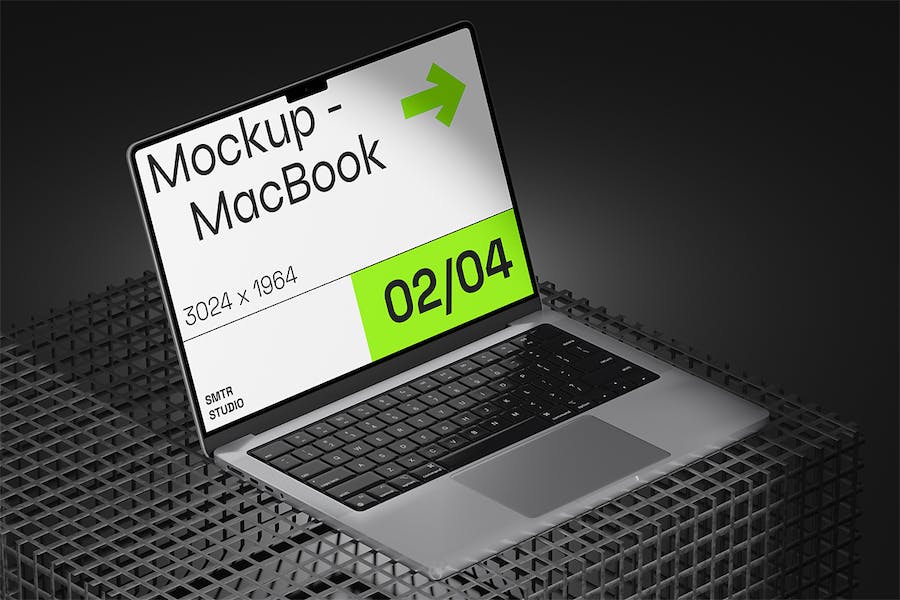 暗黑工业风苹果MacBook笔记本电脑作品集设计演示贴图PSD样机模板 Laptop Mockup - —