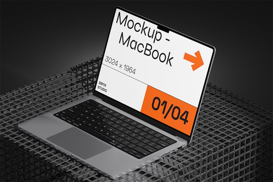 暗黑工业风苹果MacBook笔记本电脑作品集设计演示贴图PSD样机模板 Laptop Mockup - —