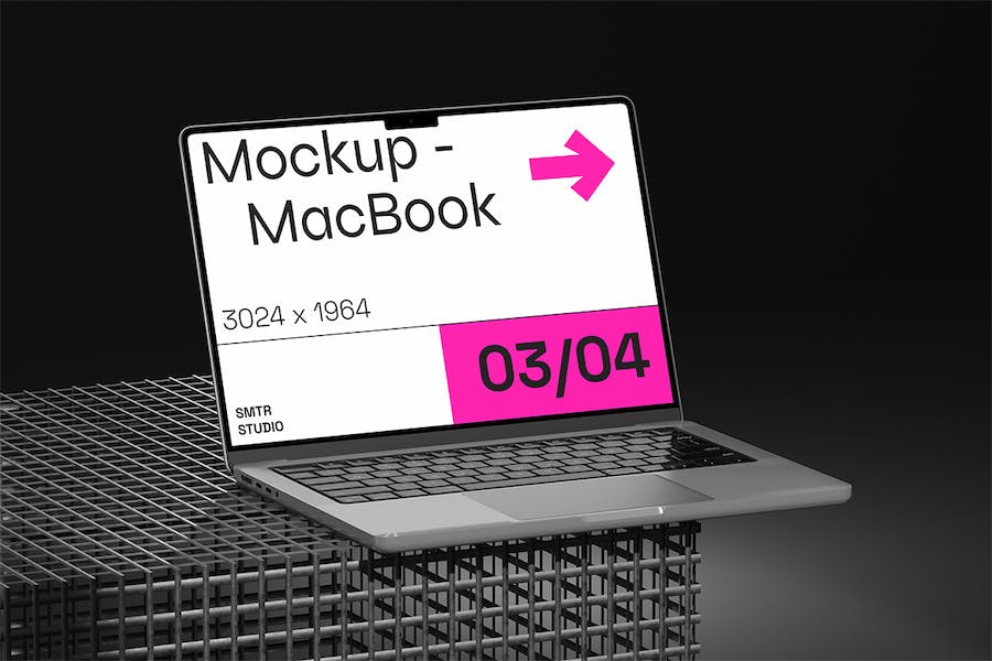 暗黑工业风苹果MacBook笔记本电脑作品集设计演示贴图PSD样机模板 Laptop Mockup - —