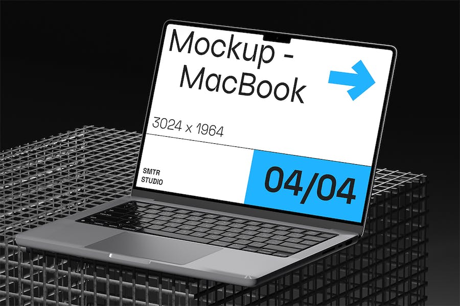 暗黑工业风苹果MacBook笔记本电脑作品集设计演示贴图PSD样机模板 Laptop Mockup - —