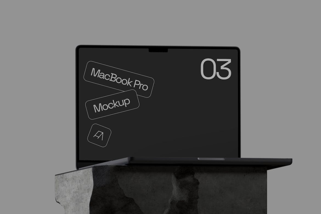 工业暗黑风苹果MacBook笔记本电脑屏幕PS展示贴图样机模板 MacBook Pro Mockup 03 - —