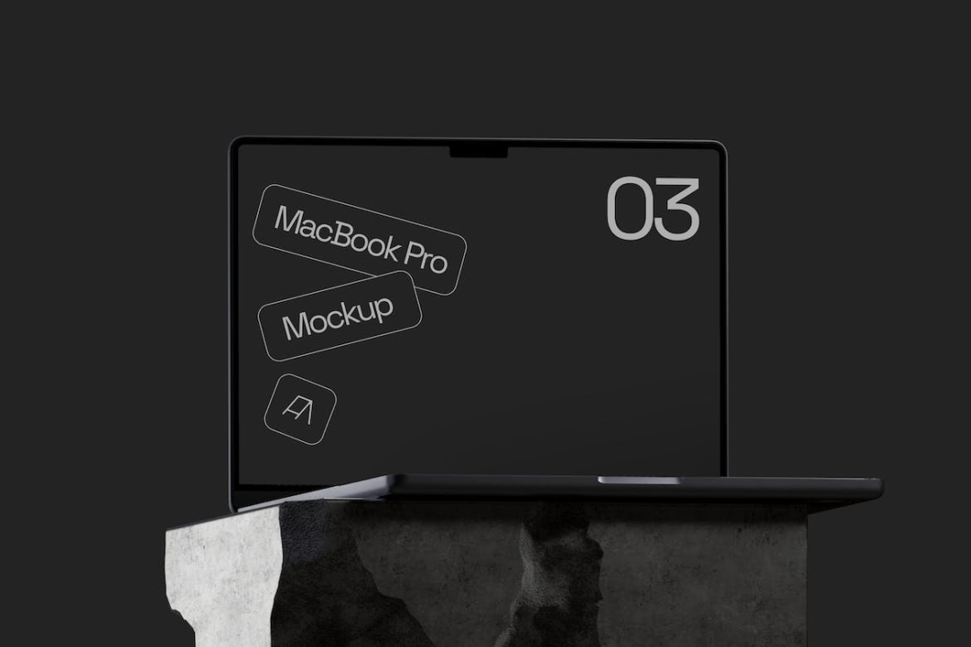 工业暗黑风苹果MacBook笔记本电脑屏幕PS展示贴图样机模板 MacBook Pro Mockup 03 - —