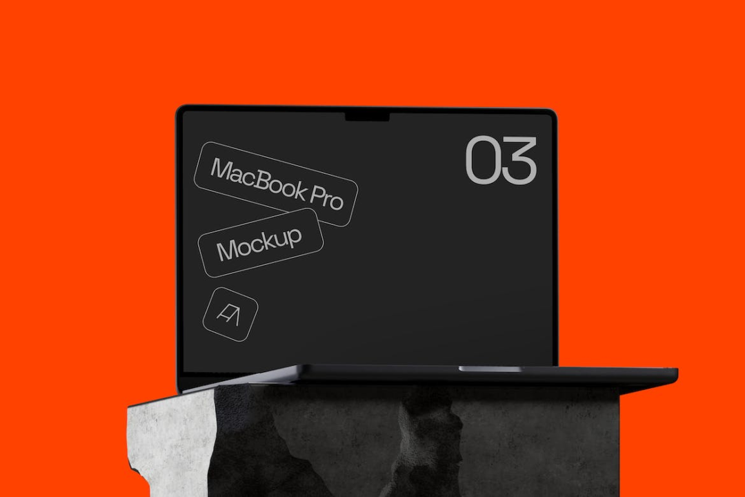 工业暗黑风苹果MacBook笔记本电脑屏幕PS展示贴图样机模板 MacBook Pro Mockup 03 - —