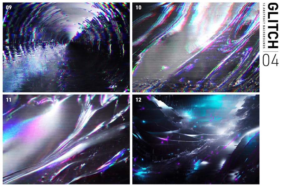 12款未来科幻故障失真抽象艺术显示器海报背景图片设计素材包 Glitch 04 - 12 Abstract Backgrounds - —