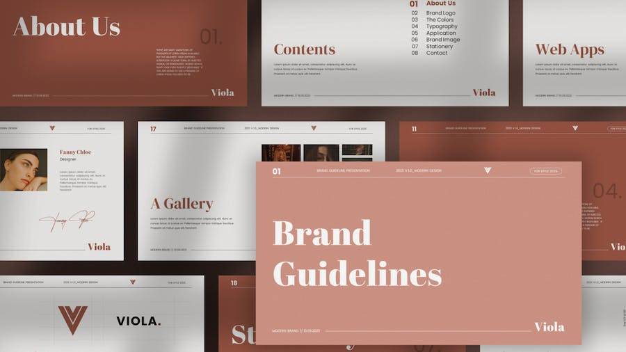 时尚简约品牌营销策划提案简报设计Keynote模版 Viola Brand Guideline Keynote Template - —