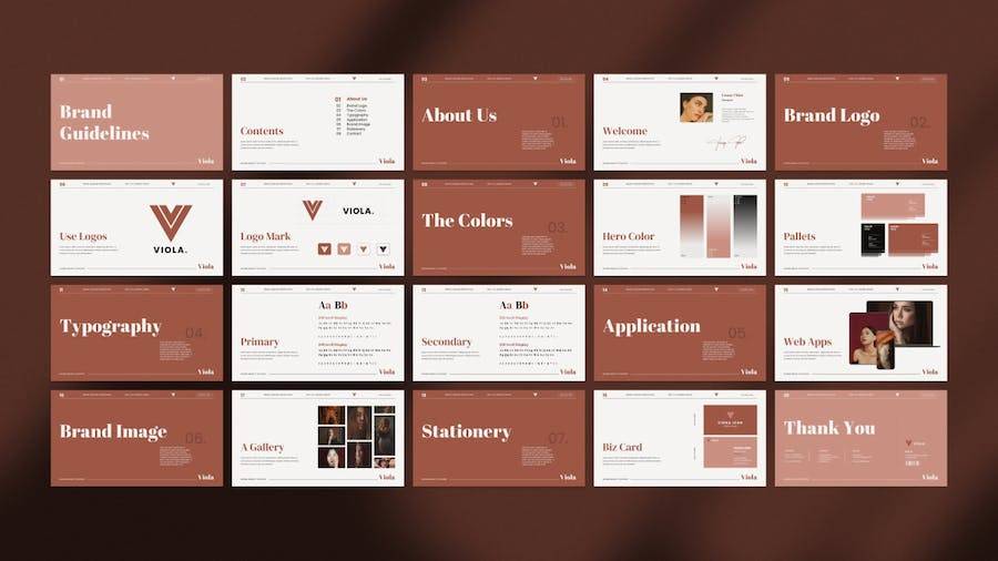 时尚简约品牌营销策划提案简报设计Keynote模版 Viola Brand Guideline Keynote Template - —