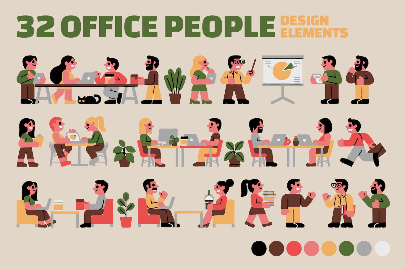 32个办公室人士设计元素 32 Office People Design Elements