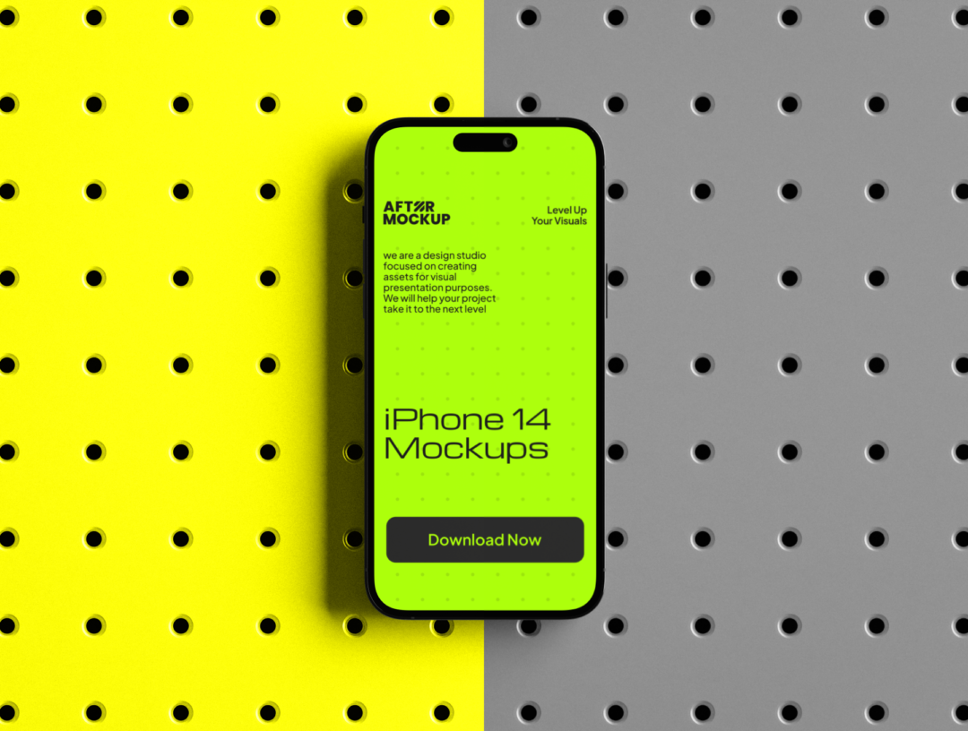 14款工业风带钉板背景苹果iPhone 15 Pro手机屏幕演示贴图PSD样机模板 iPhone Pegboard Mockups - —