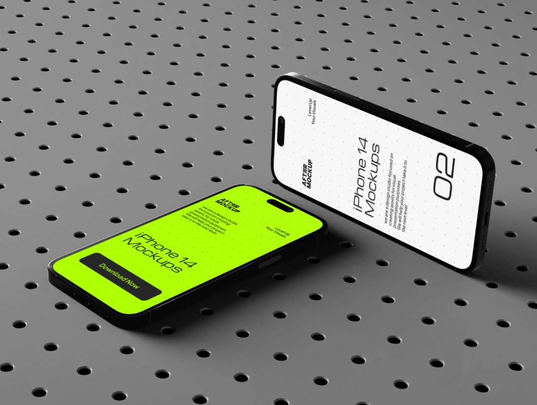 14款工业风带钉板背景苹果iPhone 15 Pro手机屏幕演示贴图PSD样机模板 iPhone Pegboard Mockups - —