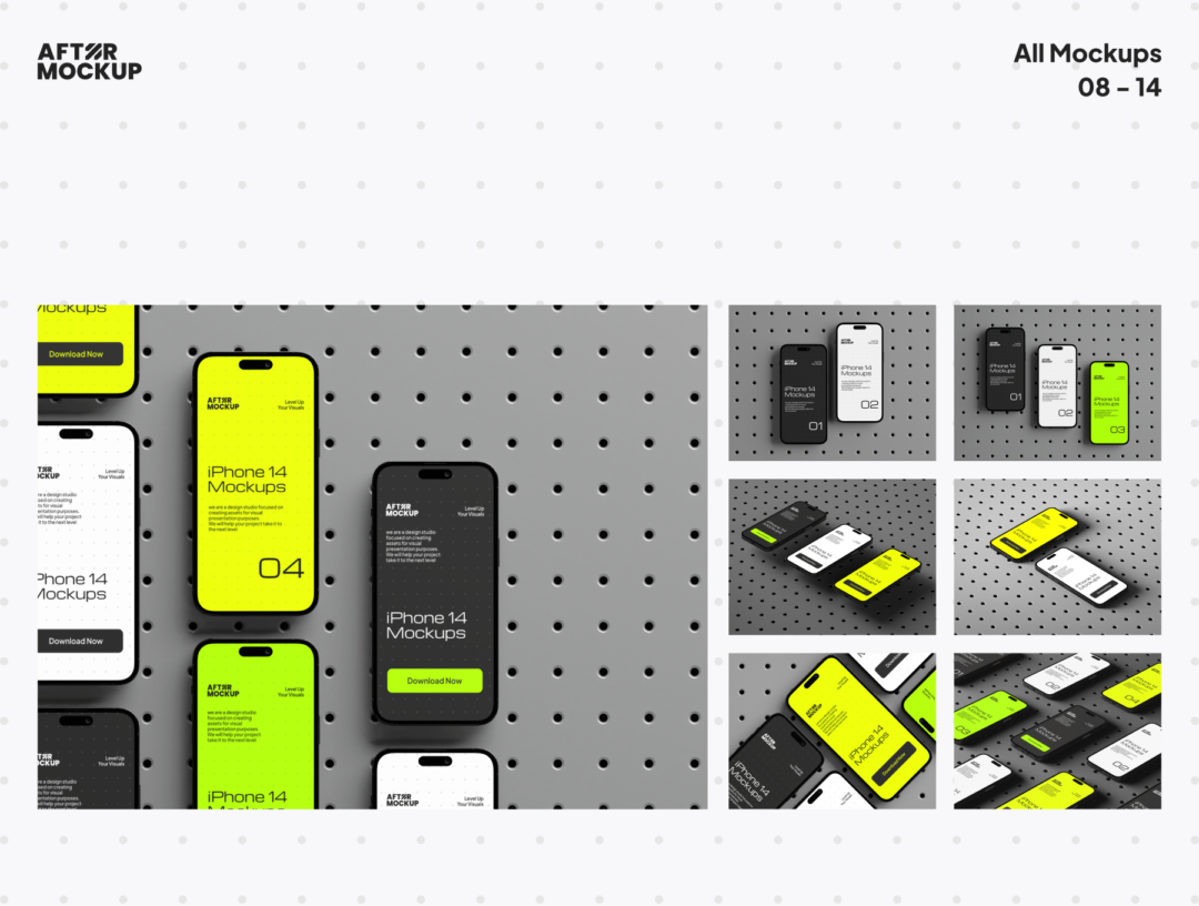 14款工业风带钉板背景苹果iPhone 15 Pro手机屏幕演示贴图PSD样机模板 iPhone Pegboard Mockups - —