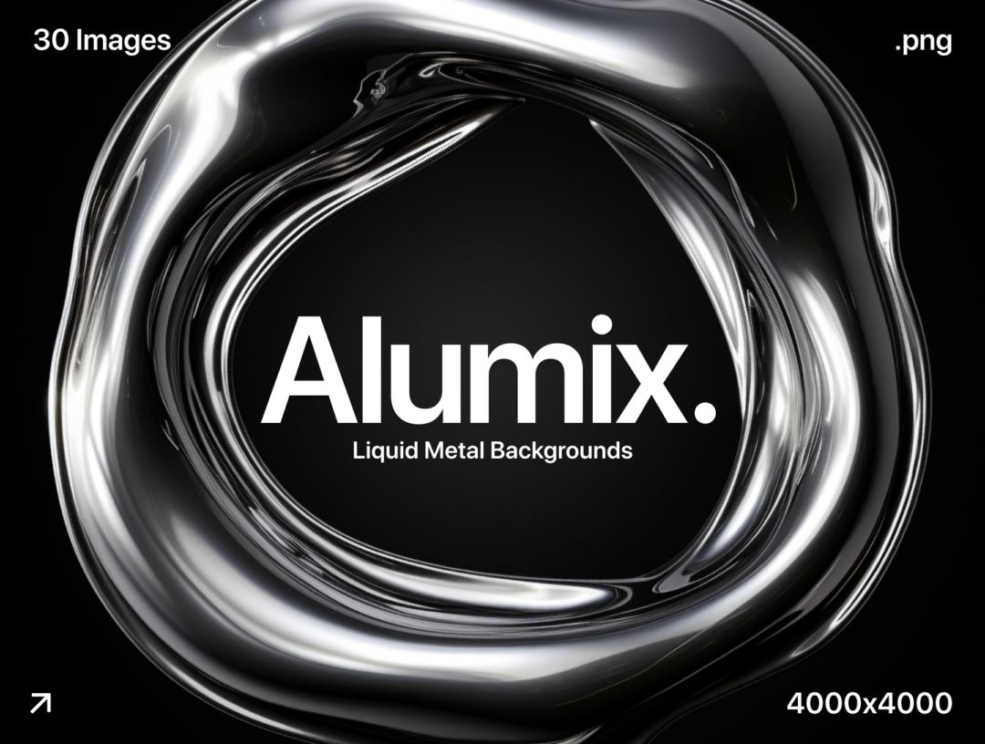 30款潮流液体金属镀铬3D立体抽象图形PNG免抠图设计素材 Alumix – Liquid Metal Backgrounds - —