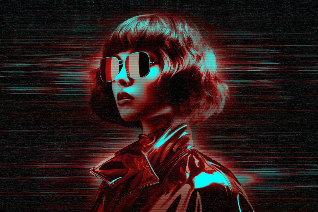 未来赛博朋克毛刺故障照片图像处理PS特效样机 Cyber Hologram Photo Effect - —