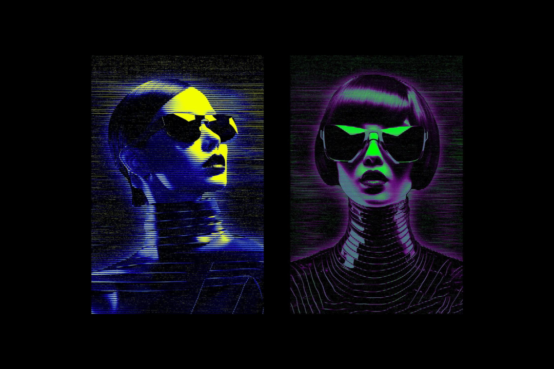 未来赛博朋克毛刺故障照片图像处理PS特效样机 Cyber Hologram Photo Effect - —