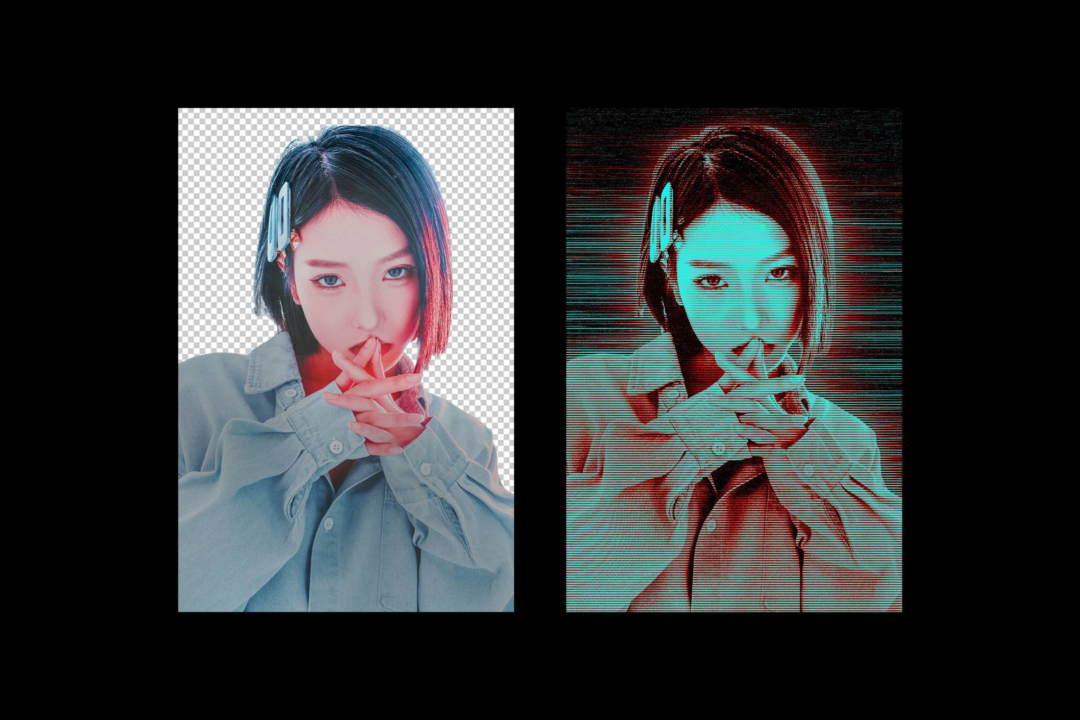 未来赛博朋克毛刺故障照片图像处理PS特效样机 Cyber Hologram Photo Effect - —