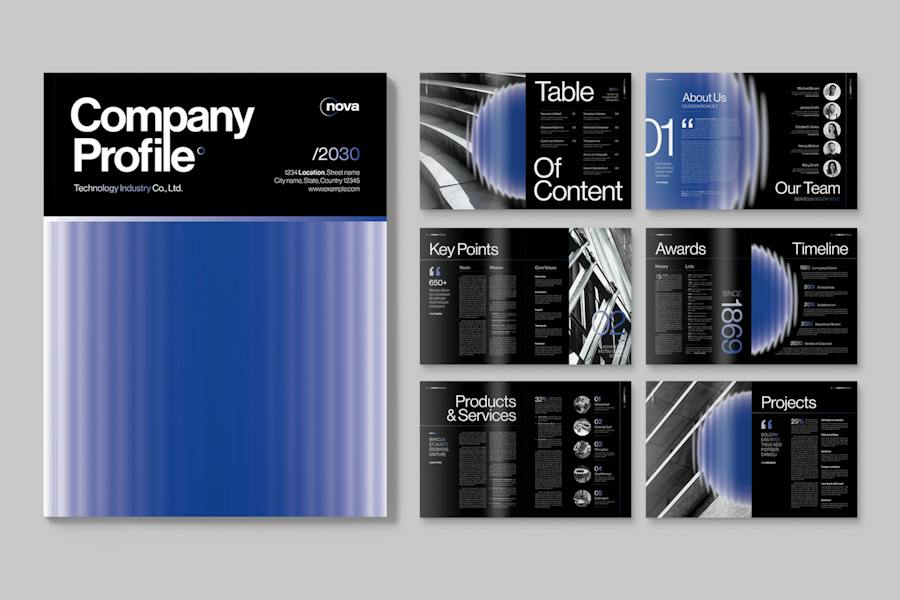 现代时尚企业年度报告宣传画册图文排版设计INDD模板素材 Company Profile Brochure Template - —