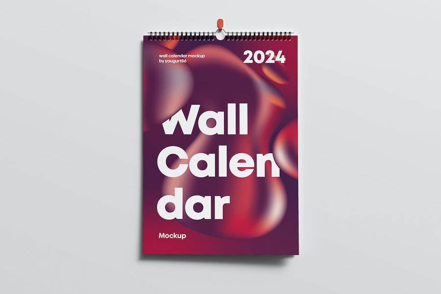 6款逼真螺旋铁圈日历挂历设计展示效果图PSD样机模板 Wall Calendar Mock-up - —