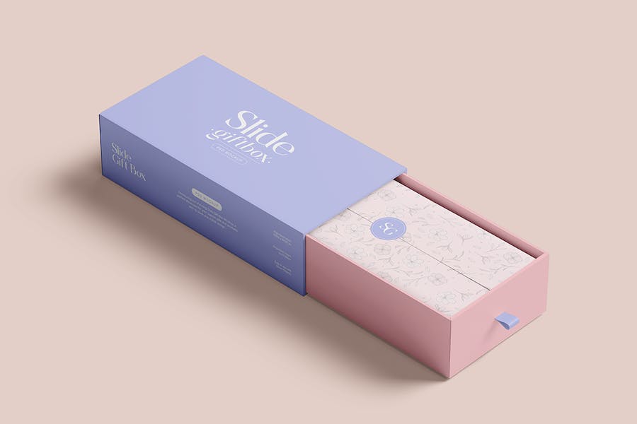 逼真抽拉式礼品礼物包装纸盒设计展示效果图PSD样机模板 Gift Box Mockup - —