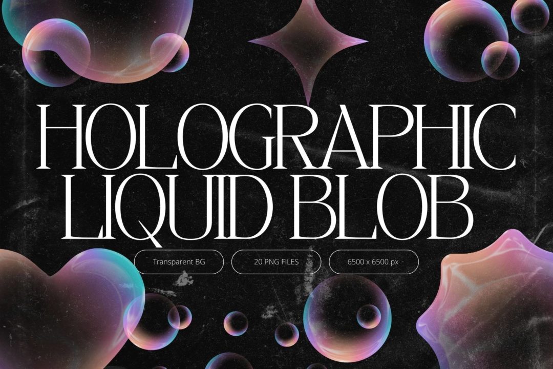 20款全息渐变金属镀铬3D立体抽象艺术图形PNG免抠图设计素材 3D Holographic Liquid Blob Shapes - —