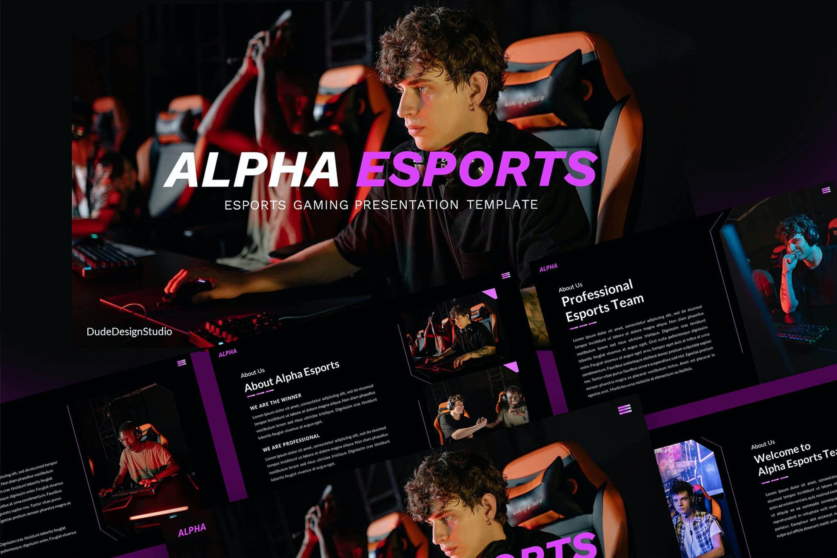 时尚企业摄影作品集演示文稿设计ppt模板 Gamerland E Sport Gaming Powerpoint Template - —