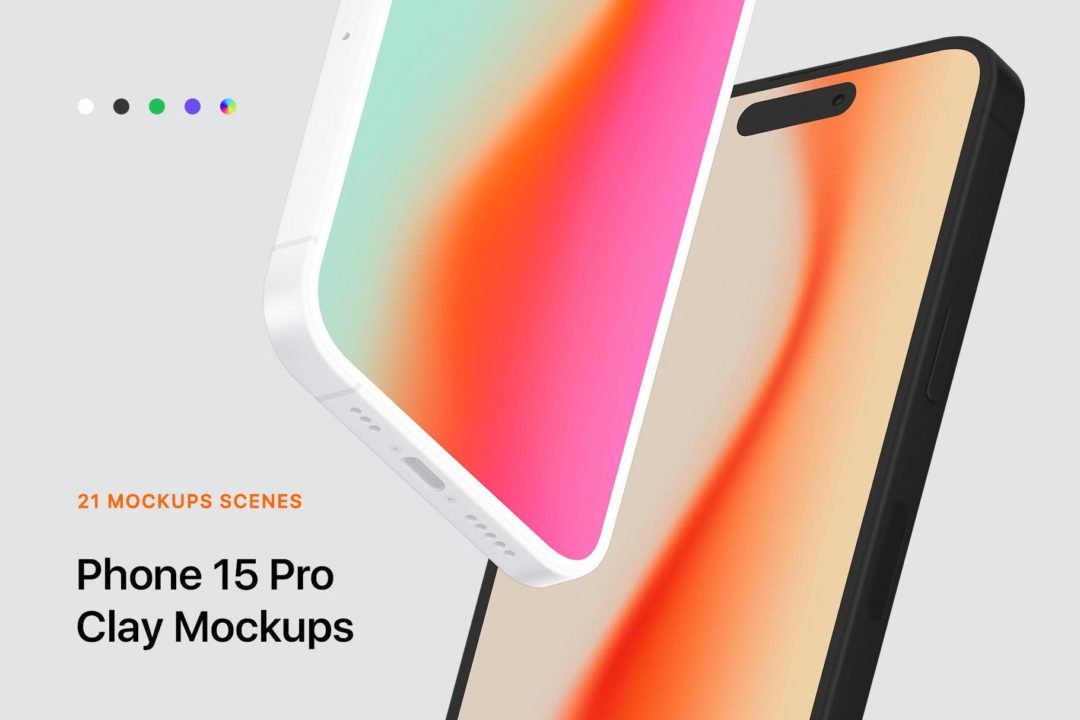 21款时尚陶瓷苹果iPhone 15 Pro屏幕演示贴图PSD样机模板 iPhone 15 Pro - 21 Clay Mockups Scenes - —