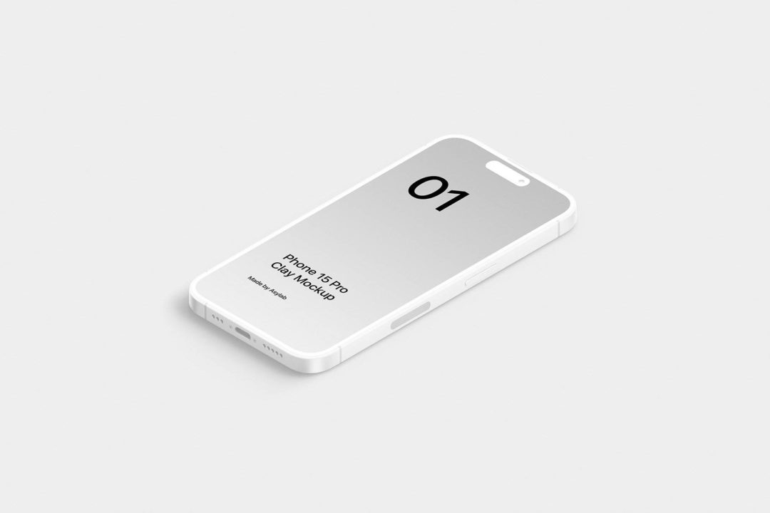 21款时尚陶瓷苹果iPhone 15 Pro屏幕演示贴图PSD样机模板 iPhone 15 Pro - 21 Clay Mockups Scenes - —