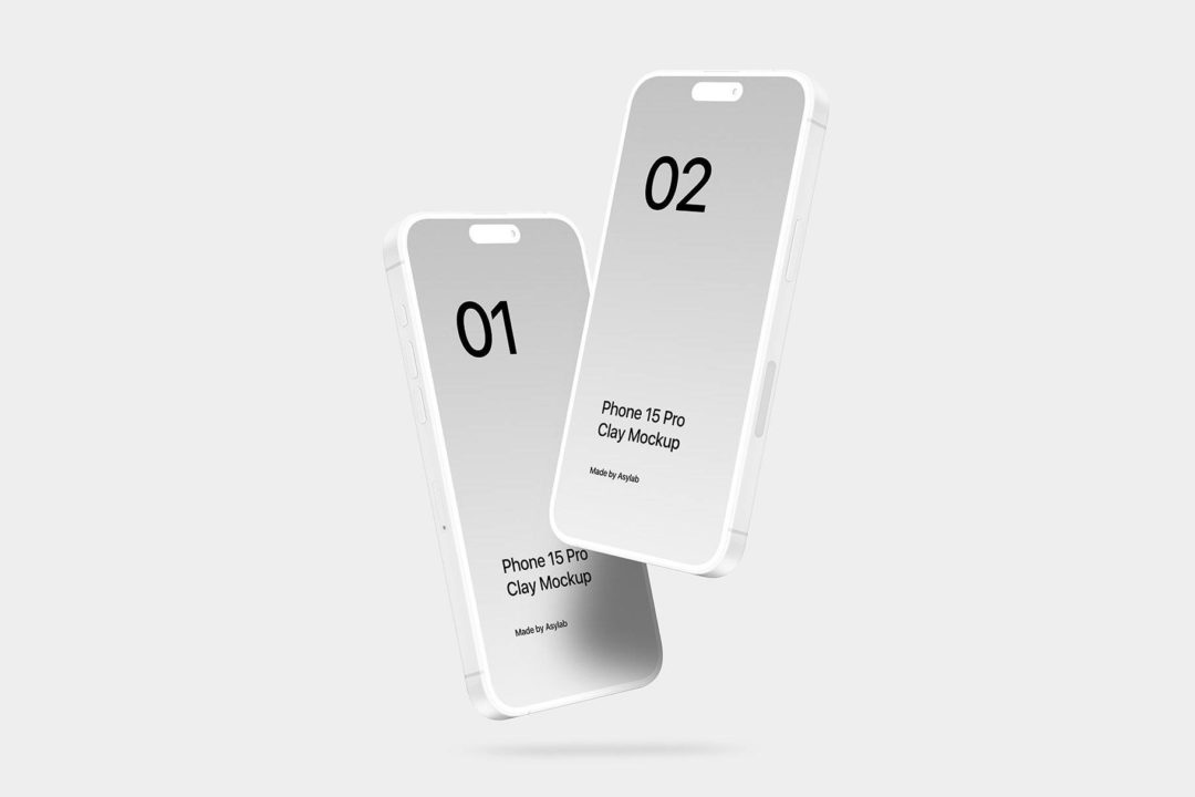 21款时尚陶瓷苹果iPhone 15 Pro屏幕演示贴图PSD样机模板 iPhone 15 Pro - 21 Clay Mockups Scenes - —