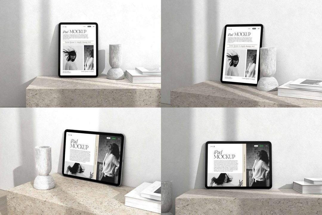 6款时尚苹果iPad Pro平板电脑屏幕演示贴图PSD样机模板 iPad photo mockups - —