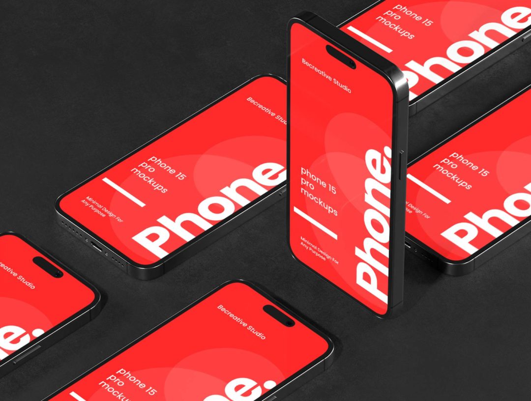 8款暗黑工业风苹果iPhone 15 Pro Max屏幕演示贴图PSD样机模板 8 iPhone 15 Pro Max Mockups - —