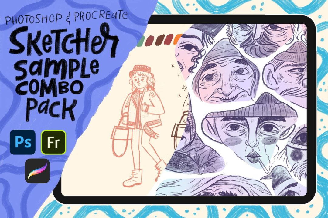 7款素描铅笔艺术绘画效果iPad Procreate&amp;PS笔刷素材套装 Sketcher Sample Combo Pack - —