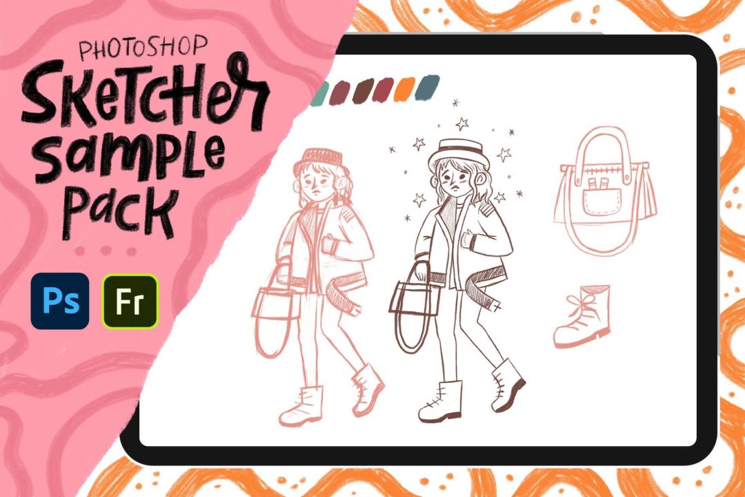 7款素描铅笔艺术绘画效果iPad Procreate&amp;PS笔刷素材套装 Sketcher Sample Combo Pack - —