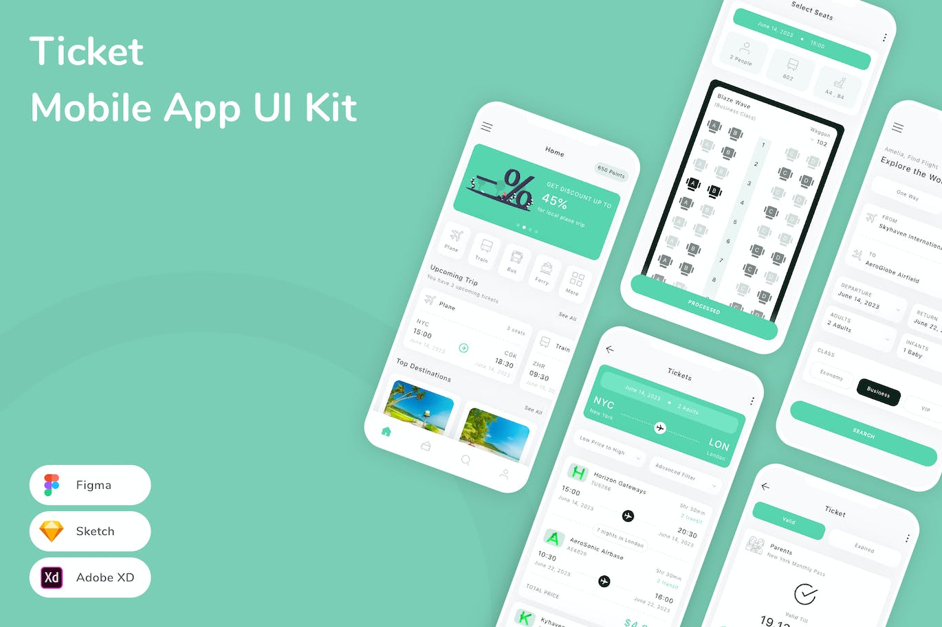 票务移动应用程序 UI 套件 Ticket Mobile App UI Kit