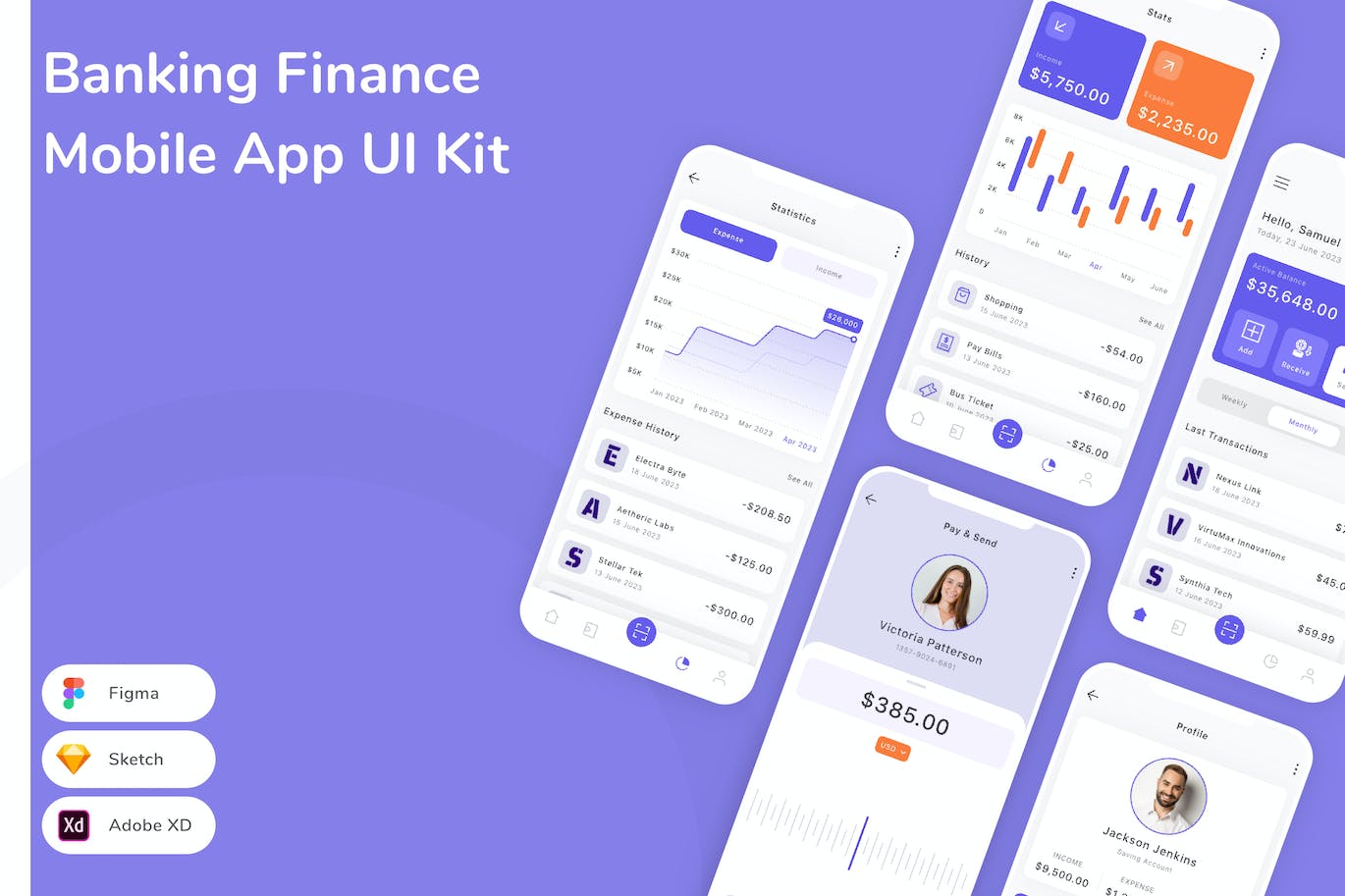 银行和金融应用程序UI 套件 Banking Finance Mobile App UI Kit