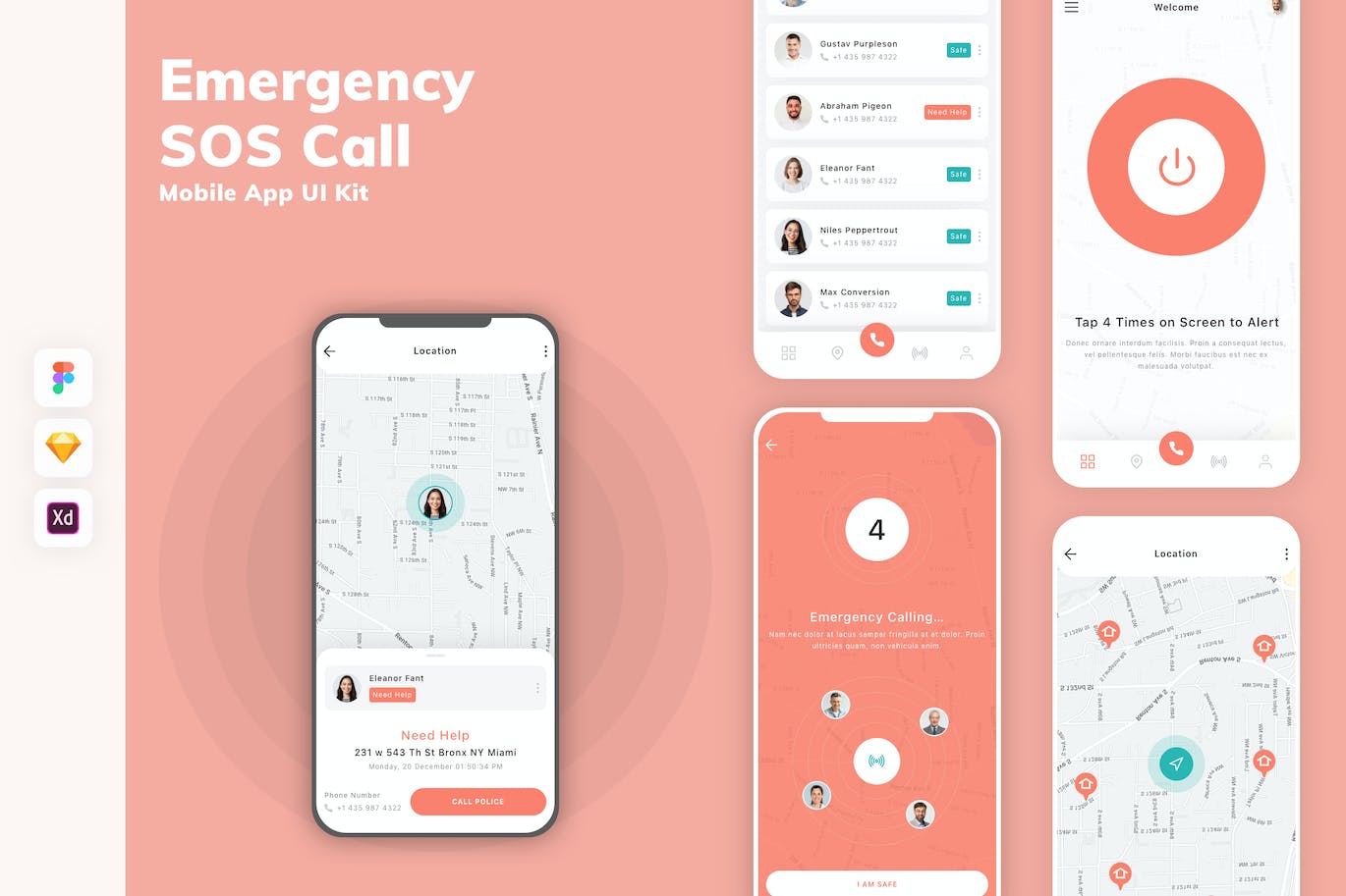 紧急和 SOS 呼叫移动应用程序 UI 套件 Emergency &amp; SOS Call Mobile App UI Kit