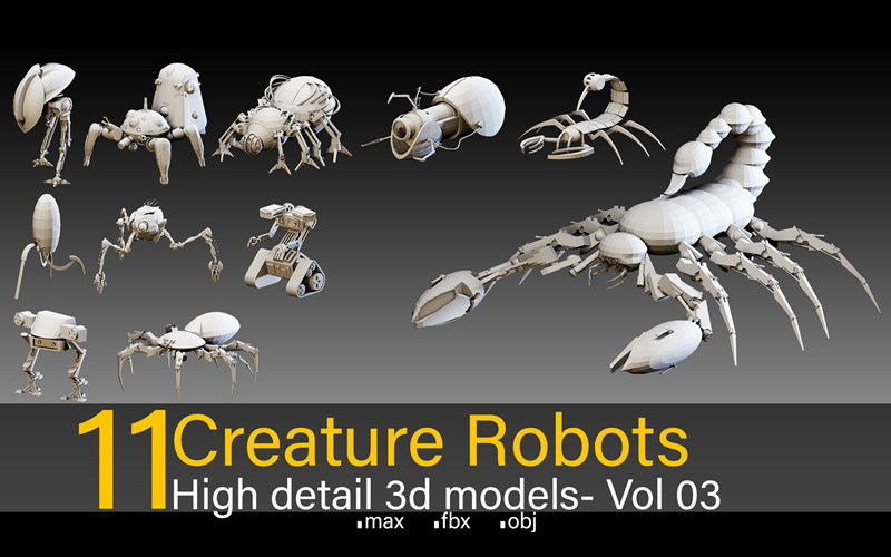 C4D高细节生物机器人3D模型昆虫蝎子爬虫机器人机械战士基础白模_