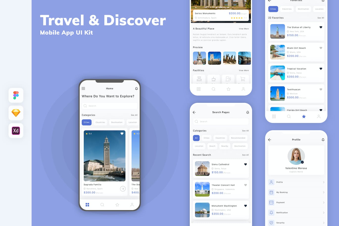 旅行与探索移动App应用UI套件 Travel &amp; Discover Mobile App UI Kit