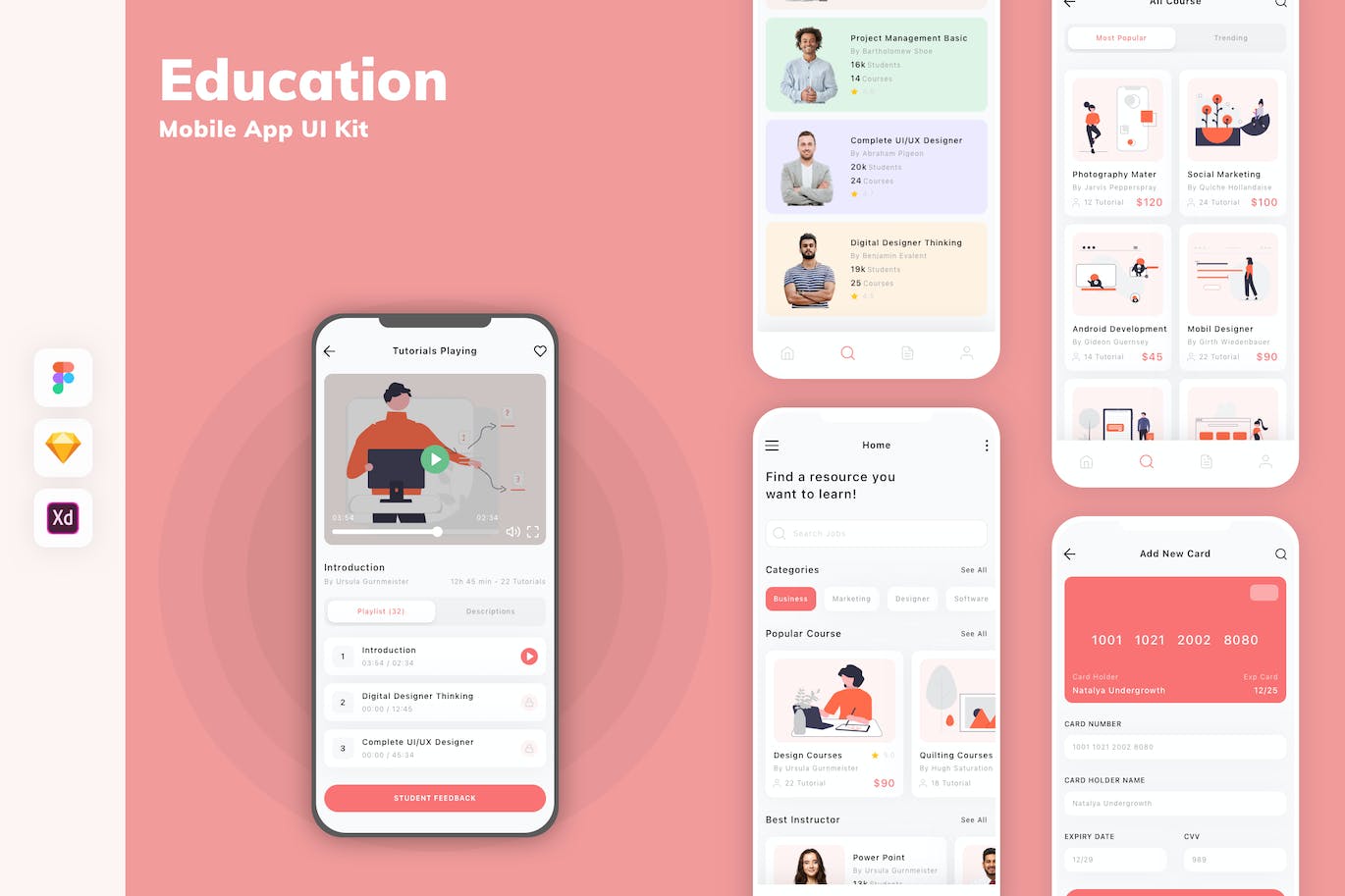 教育手机App应用UI套件 Education Mobile App UI Kit