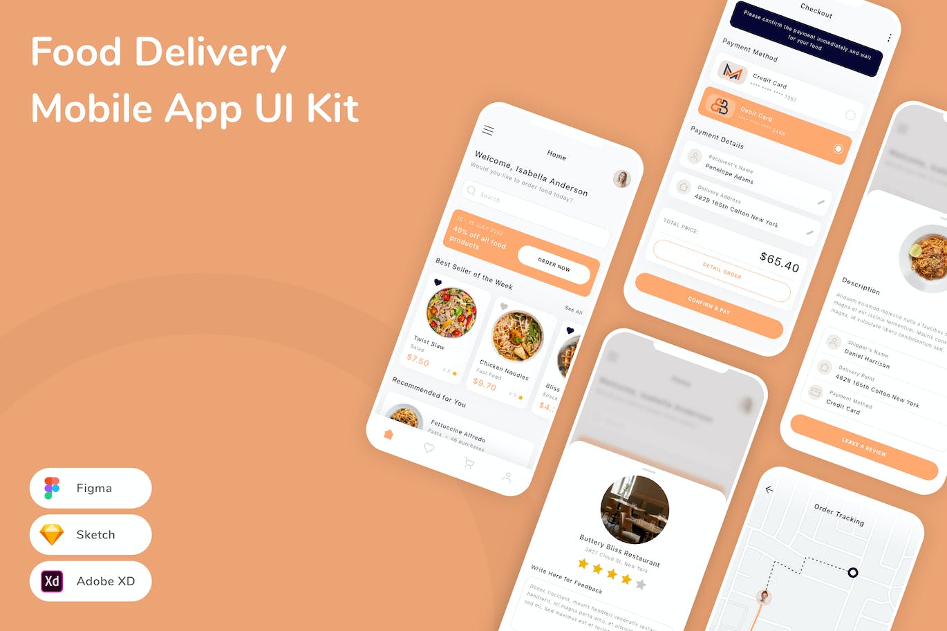 食品配送移动应用程序 UI 套件 Food Delivery Mobile App UI Kit