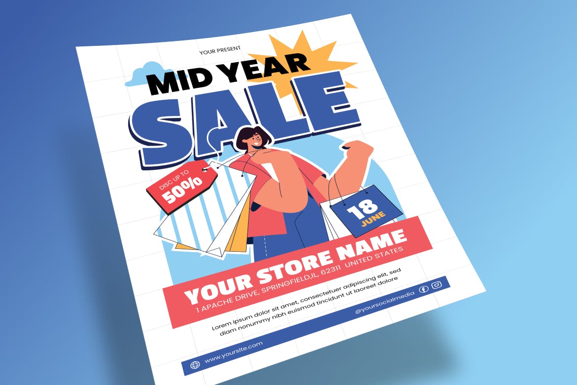 年中销售海报设计 Mid Year Sale Flyer AI &amp; EPS Template