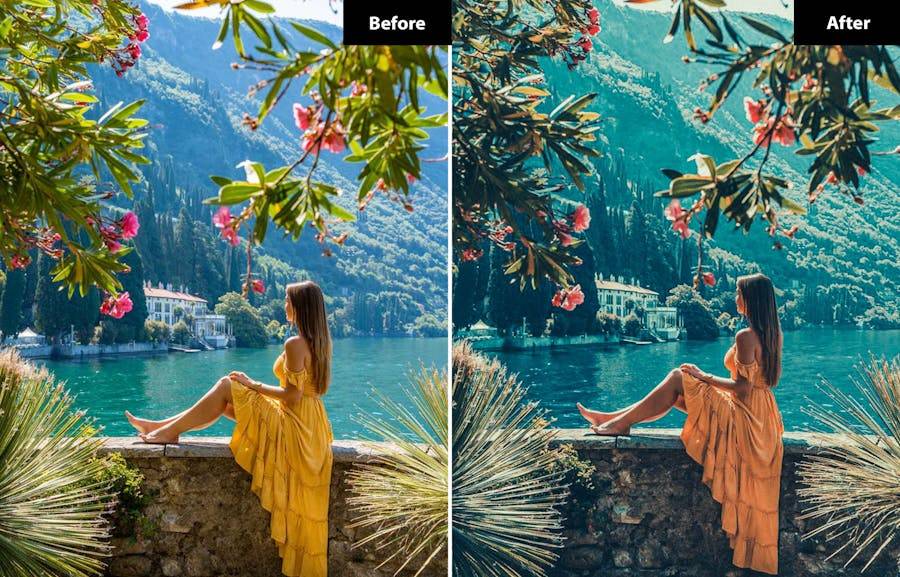 6组蓝绿色电影婚礼旅行摄影照片调色Lightroom预设 6 Lake como Lightroom and Photoshop Presets - —