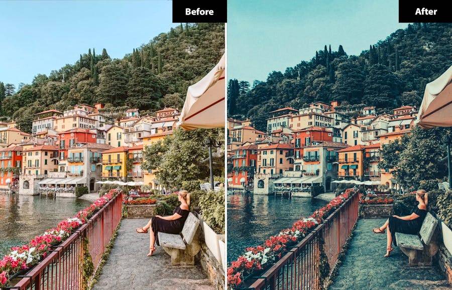 6组蓝绿色电影婚礼旅行摄影照片调色Lightroom预设 6 Lake como Lightroom and Photoshop Presets - —