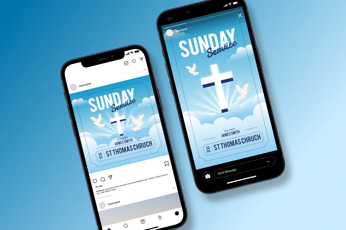 周日服务海报传单设计模板 Sunday Service Flyer AI &amp; EPS Template