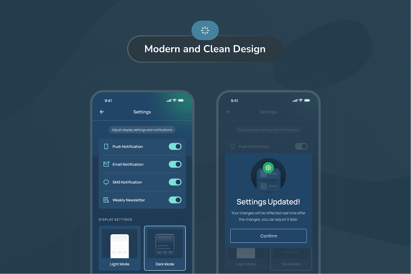 暗黑模式设置界面应用程序UI模板 Jorry &#8211; Settings Dark Mode App UI