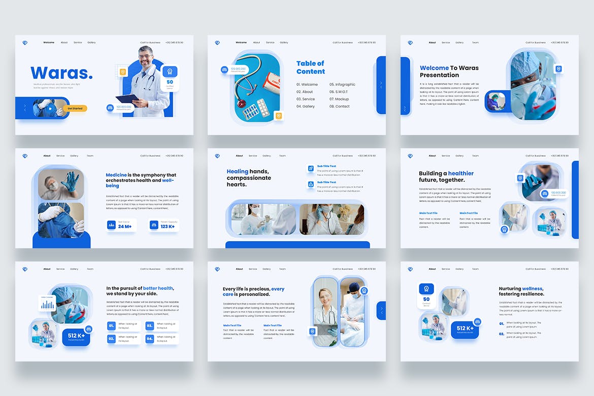 健康护航与医疗科技PPT演示文稿 Waras &#8211; Medical Powerpoint Presentation Template