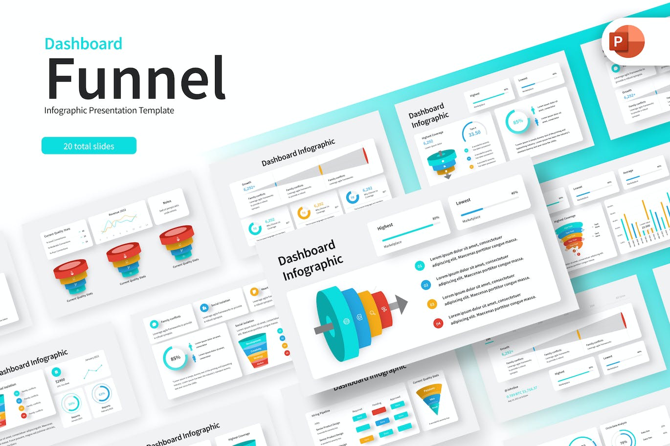 漏斗仪表板信息图表Powerpoint模板 Funnel Dashboard Infographic PowerPoint Template