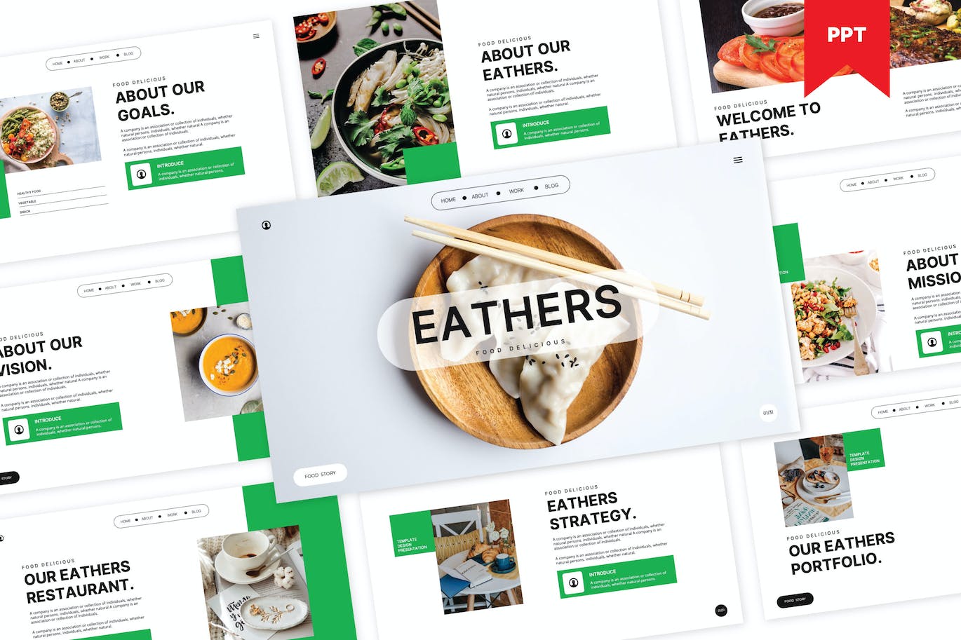 餐厅食物PPT幻灯片模板素材 EATHERS &#8211; Restaurant Food PowerPoint Template