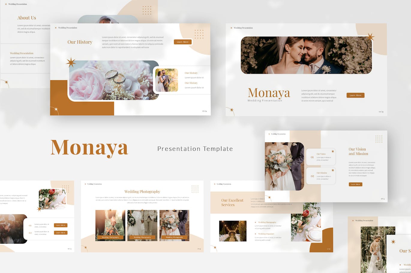 浪漫婚礼摄影集Powerpoint模板 Monaya — Wedding Powerpoint Template