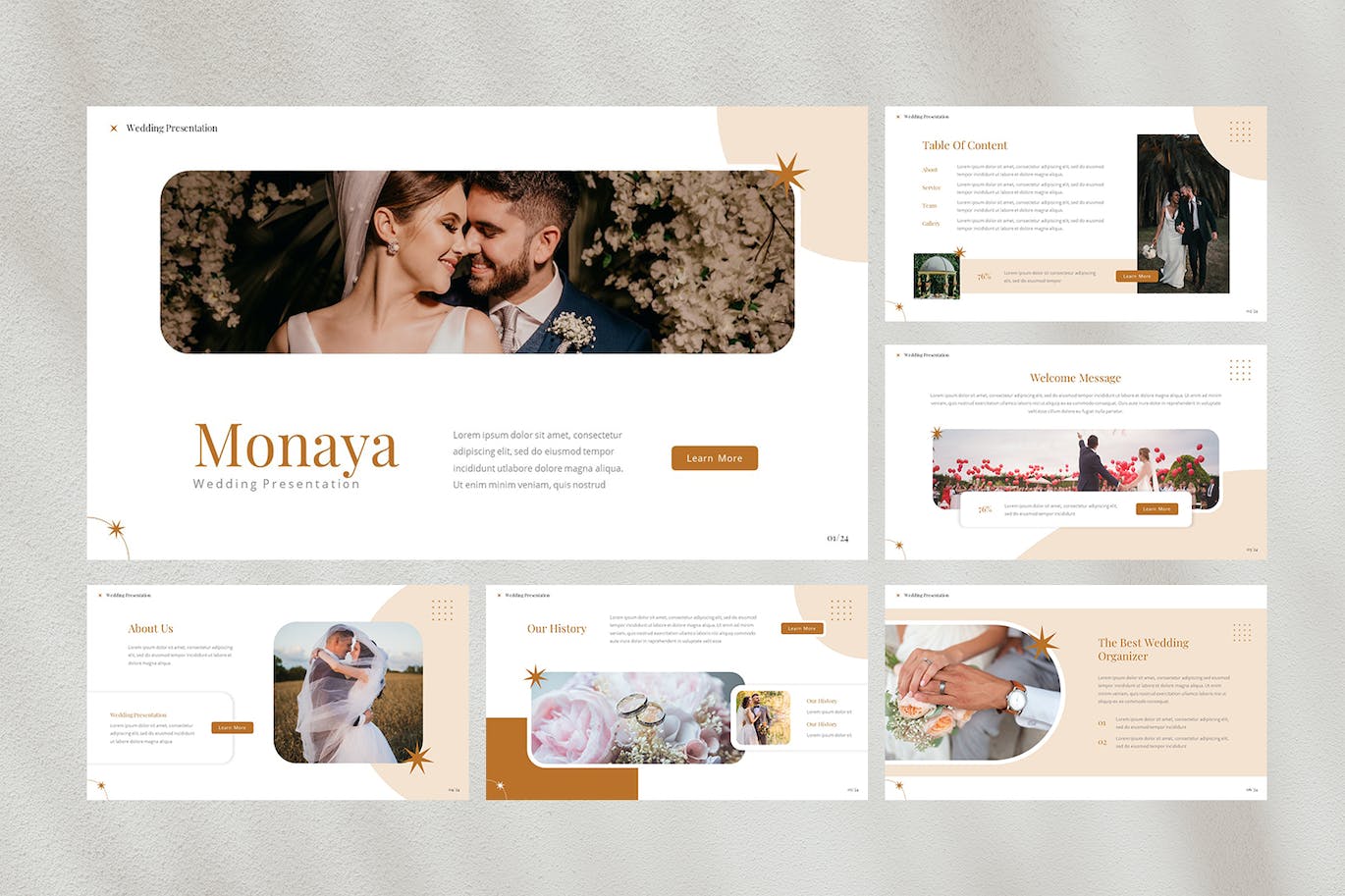 浪漫婚礼摄影集Powerpoint模板 Monaya — Wedding Powerpoint Template