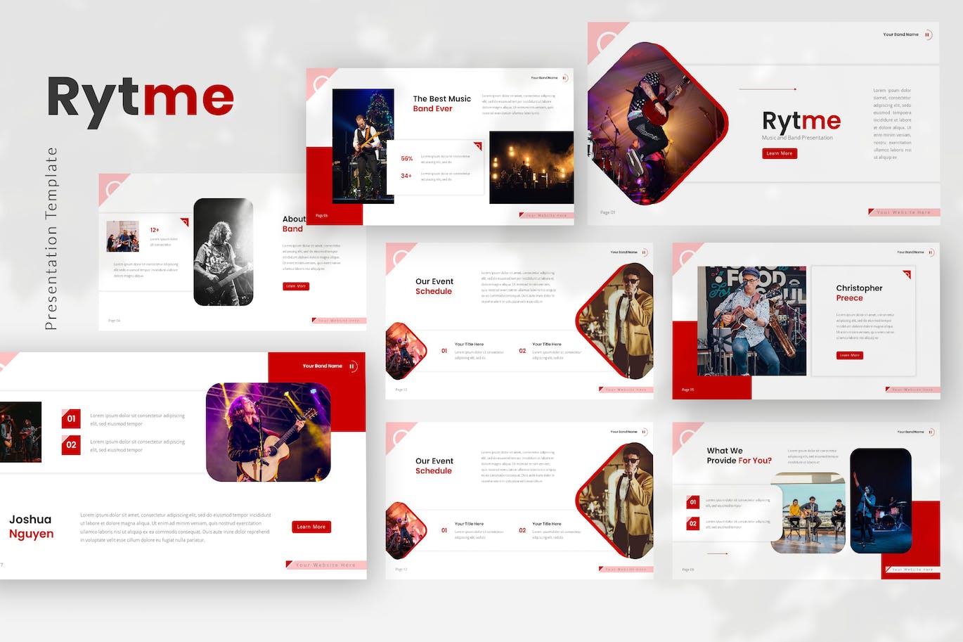 乐队演奏会精彩回顾PPT演示幻灯片模板 Rytme — Musical Band Powerpoint Template